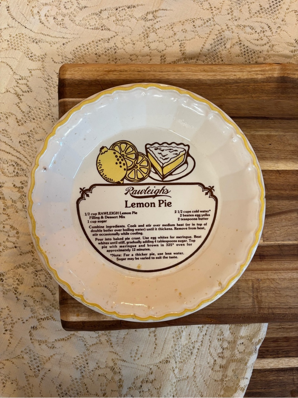 💛🥧Rawleigh’s / Yellow Lemon Pie Recipe Plate